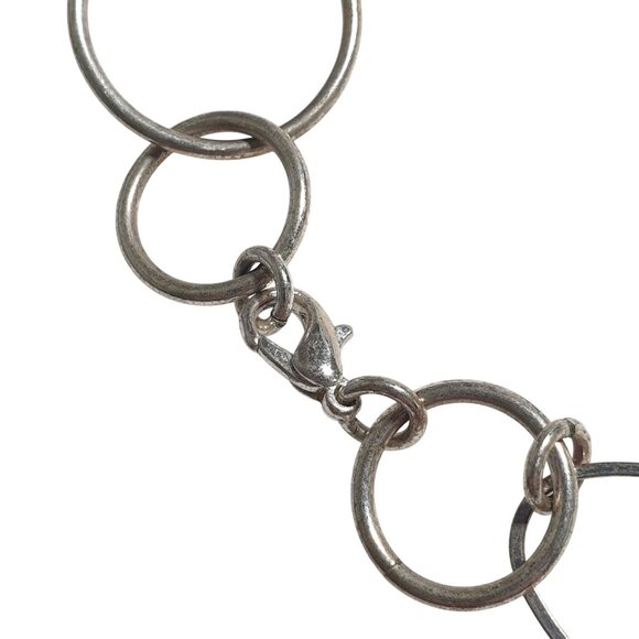 Silver Tone Chain Necklace Black White Beads Star Accents Circular Links Clasp - Picture 4 of 4